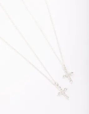 Artisan Ornament Permanent Item Silver Classic Diamante Cross Necklace Pack