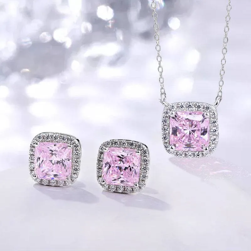 Louily Elegant Pink Sapphire Simulated Diamond 2PC Jewelry Set In Sterling Silver Crisp Accent
