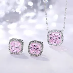 Louily Elegant Pink Sapphire Simulated Diamond 2PC Jewelry Set In Sterling Silver Crisp Accent