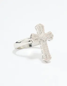 Silver Plated Cubic Zirconia Statement Cross Ring Family Gift
