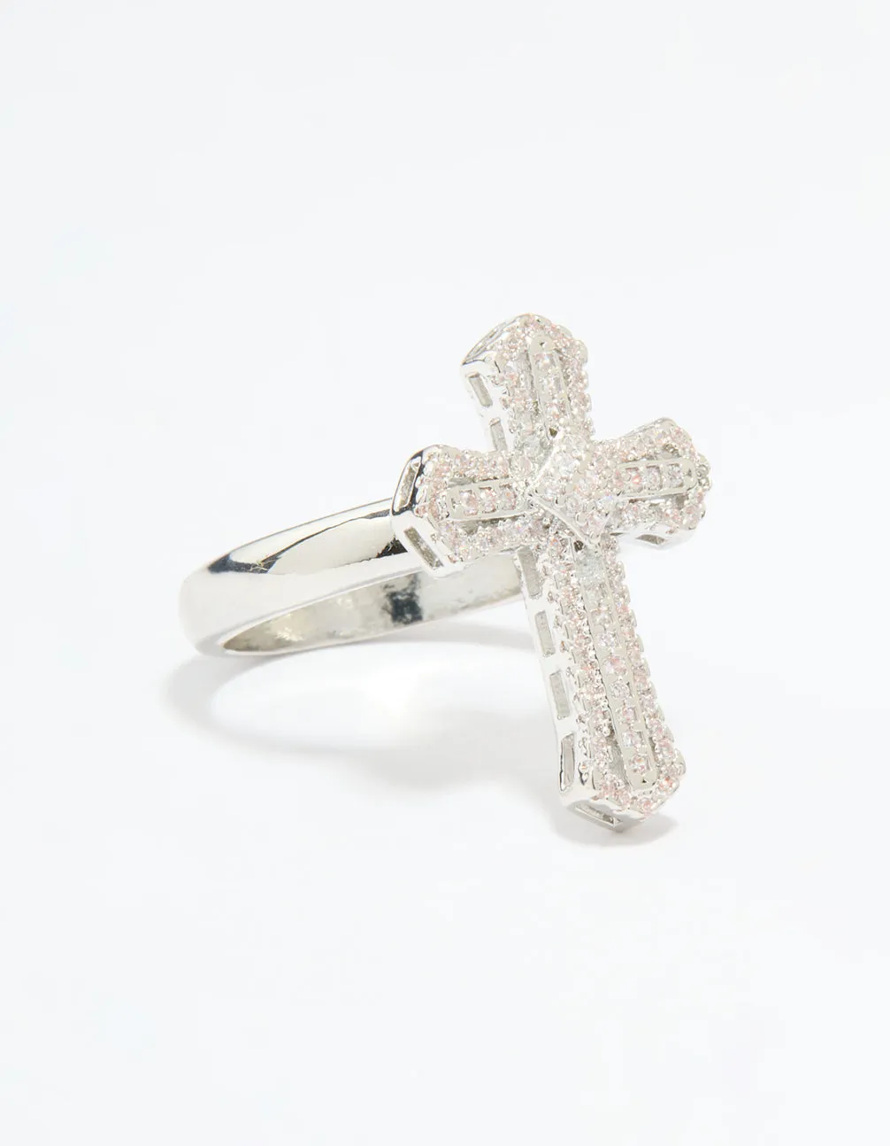 Silver Plated Cubic Zirconia Statement Cross Ring Family Gift