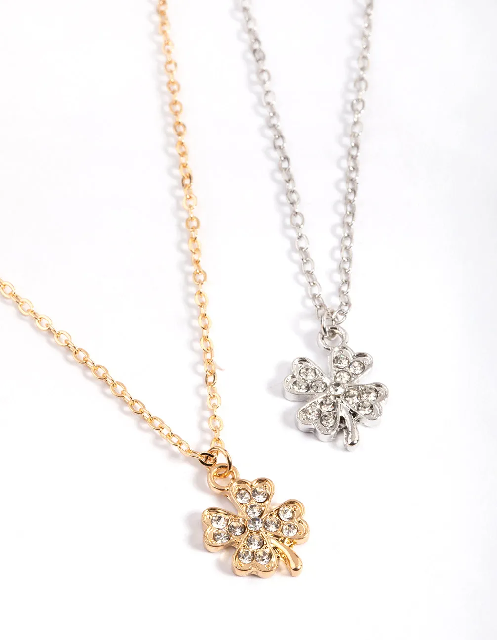 Mixed Metal Diamante Clover Necklace Pack Open Air