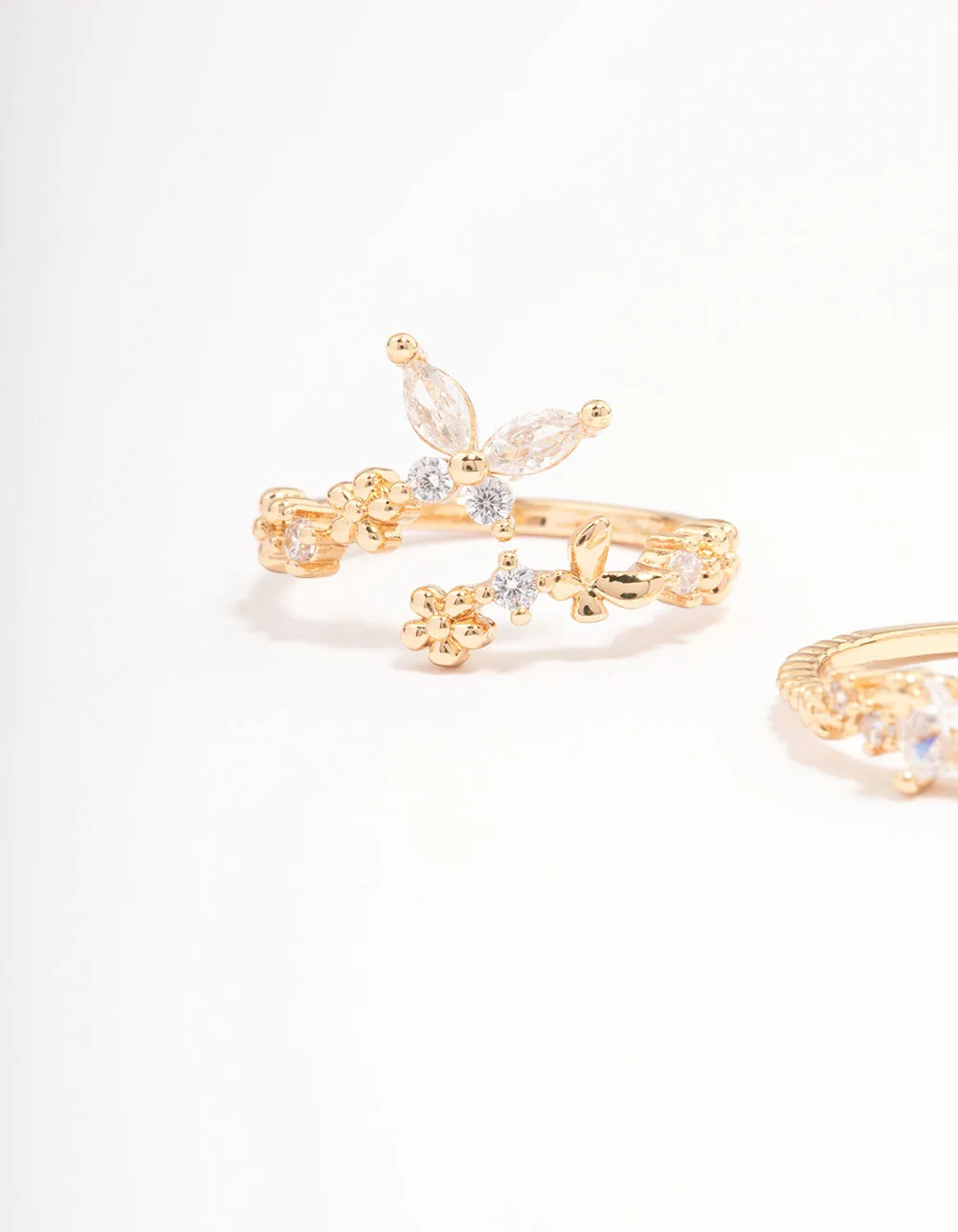 Gold Plated Floral Stone Ring Pack Affordable Appearance Plated Finish