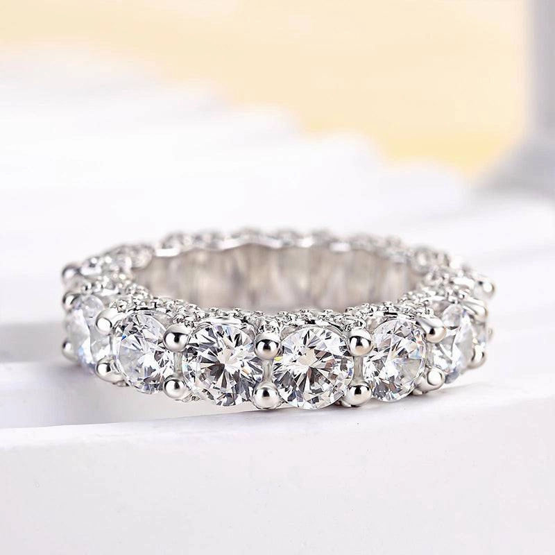 Louily Luxury Eternity Round Cut Wedding Band In Sterling Silver Signature Style