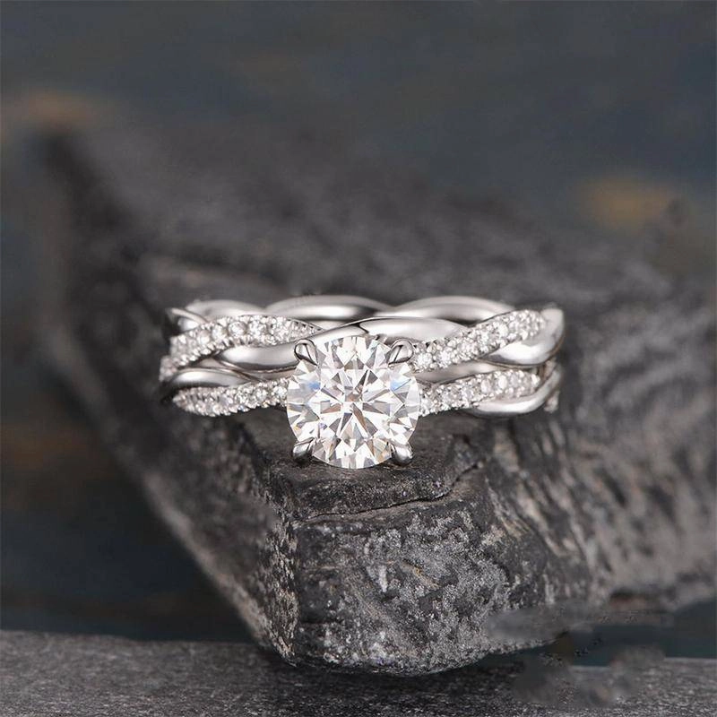 Dazzling Edge Louily Twist 1.25 Carat Round Cut Wedding Set For Her In Sterling Silver
