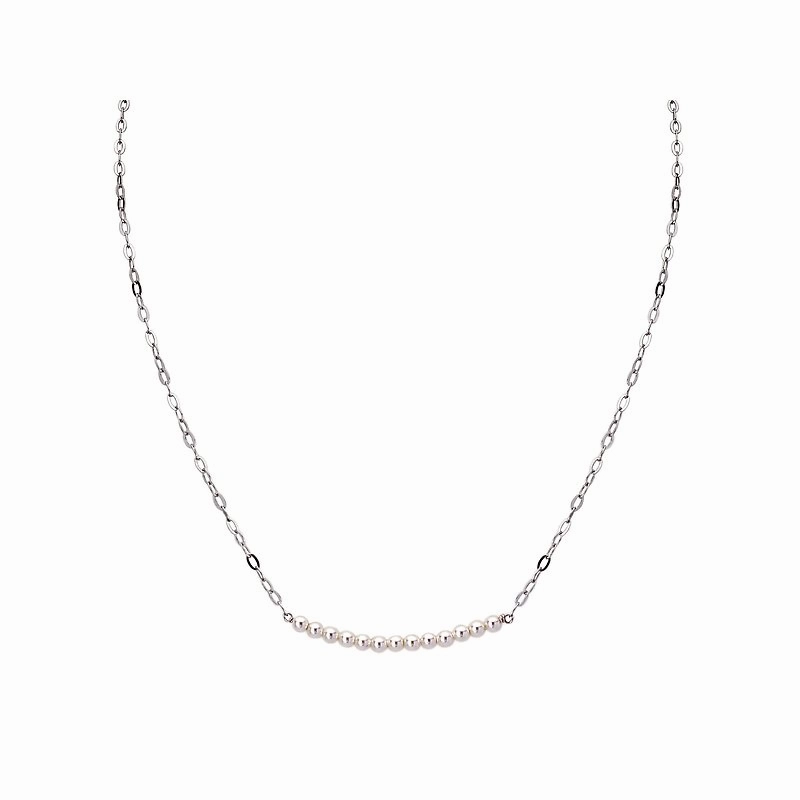 Ethereal Detail Cool Chic Sterling Silver Flat Cable Chain  Necklace with 3mm Pearl Bar