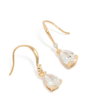 Gold Plated Cubic Zirconia Teardrop Hook Earrings Festive Ornament Cute Ornament