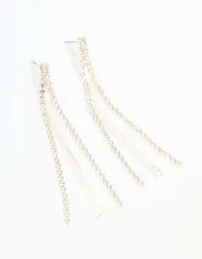 Petite Embellishment Silver Diamante Snake Chain Drop Earrings