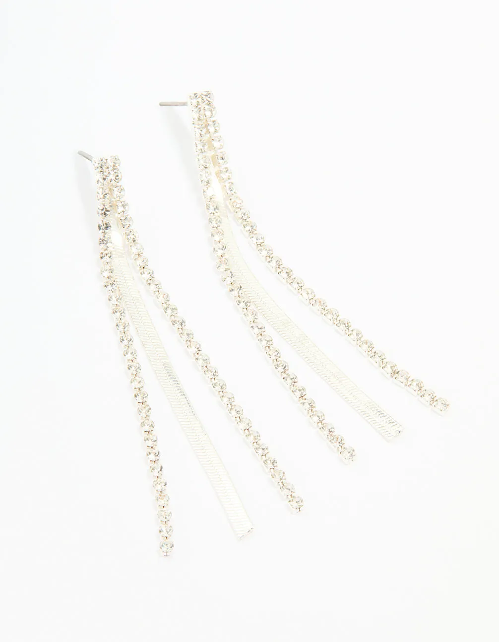 Petite Embellishment Silver Diamante Snake Chain Drop Earrings