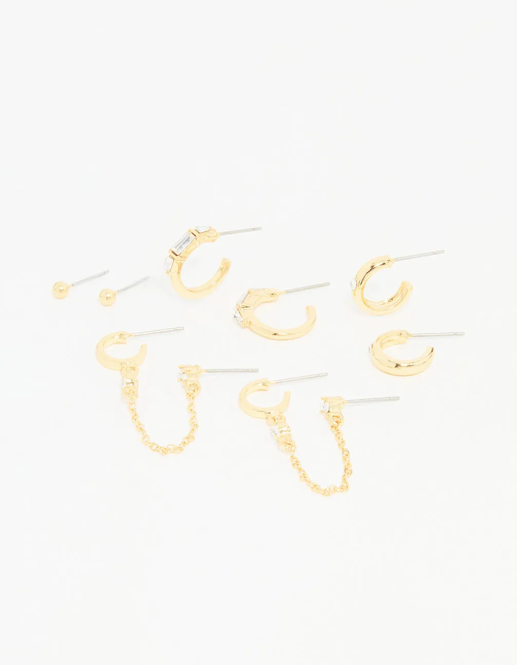 Gold Plated Diamante Hoop & Chain Drop Earrings 5-Pack Stylish Selection Splendid Ornament