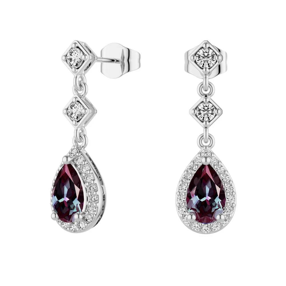 Contemporary Ornament Timeless Embellishment 2 Ctw Pear Shaped Alexandrite Moissanite Pave Drop Earrings