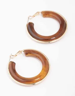 Polished Accent Large Piece Gold Small Tortoiseshell Hoop Earrings