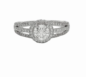 TRIPLE SHANK RING WITH DIAMOND HALO 1.26CTTW Opulent Accent