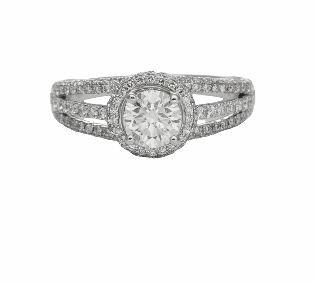 TRIPLE SHANK RING WITH DIAMOND HALO 1.26CTTW Opulent Accent