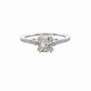 CUSHION CUT DIAMOND RING WITH DIAMONDS DOWN THE SHANK 1.28CT TW Modern Outfit Soft Tone