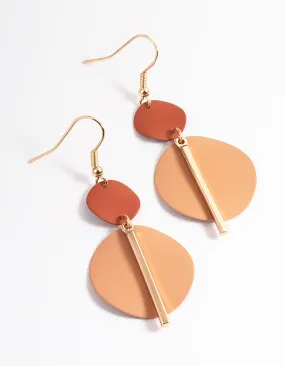 Polished Aesthetic Avant-Garde Decoration Brown Disc & Stick Drop Earrings