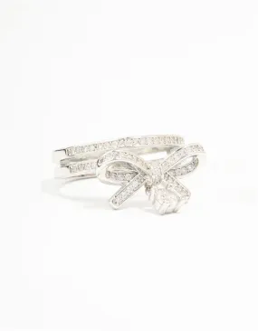Silver Cubic Zirconia Bow Stacked Ring Designer Design High-End Symbol