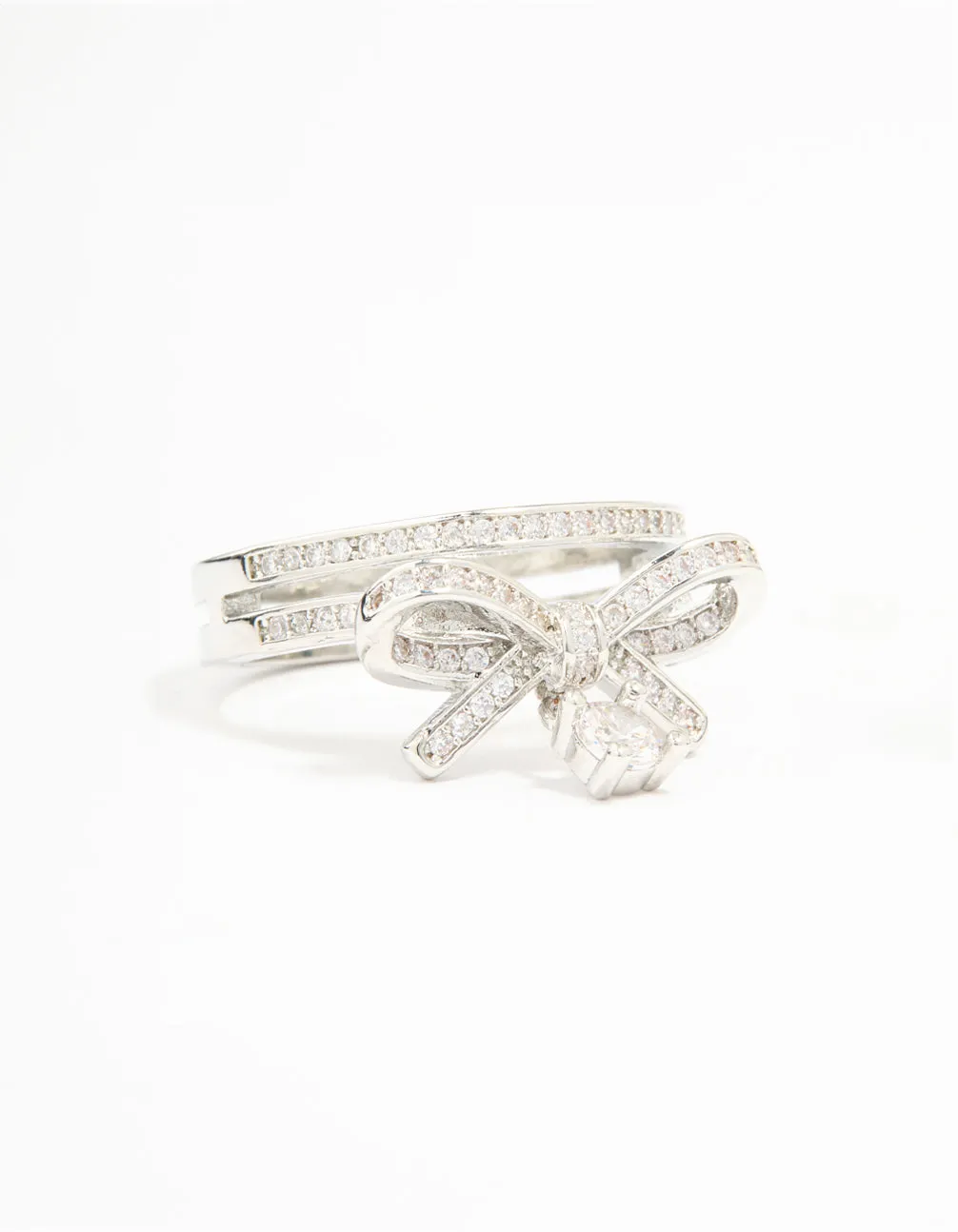 Silver Cubic Zirconia Bow Stacked Ring Designer Design High-End Symbol
