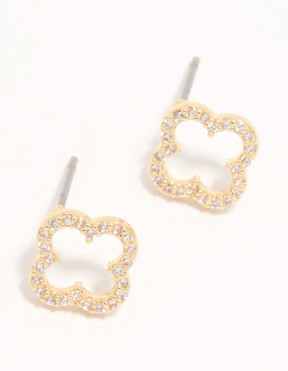 Gold Plated Cubic Zirconia Flower Outline Stud Earrings Comfortable Essential