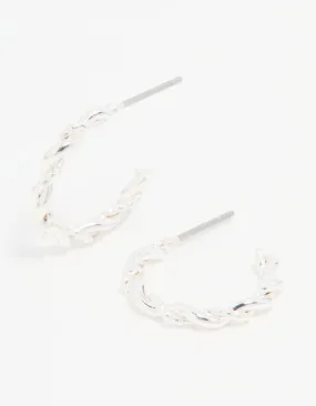 Brilliant Accessory Silver Textured Twisted Hoop Earrings