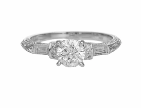 18 Karat White Gold Engraved Antique Engagement Ring (.79cttw) Bold Designs