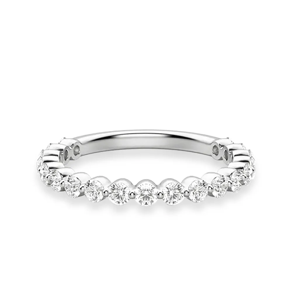Round Cut Shared Prong Moissanite Half Eternity Band Simple Piece Heritage Gift