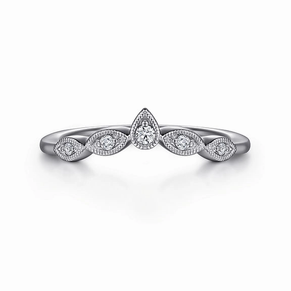 Cary - Vintage Inspired 14K White Gold Curved Gold Diamond Anniversary Band - 0.07 ct Fashion Accent