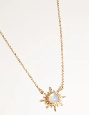 Popular Choice Student Life Gold Plated Diamante & Moonstone Sun Necklace