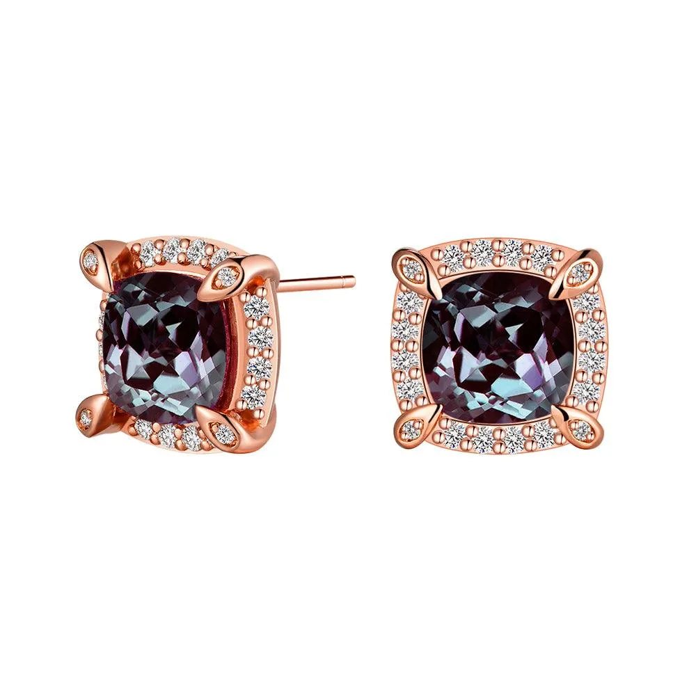 4 Ctw Cushion Cut Alexandrite Moissanite Pave Stud Earrings Contemporary Feature