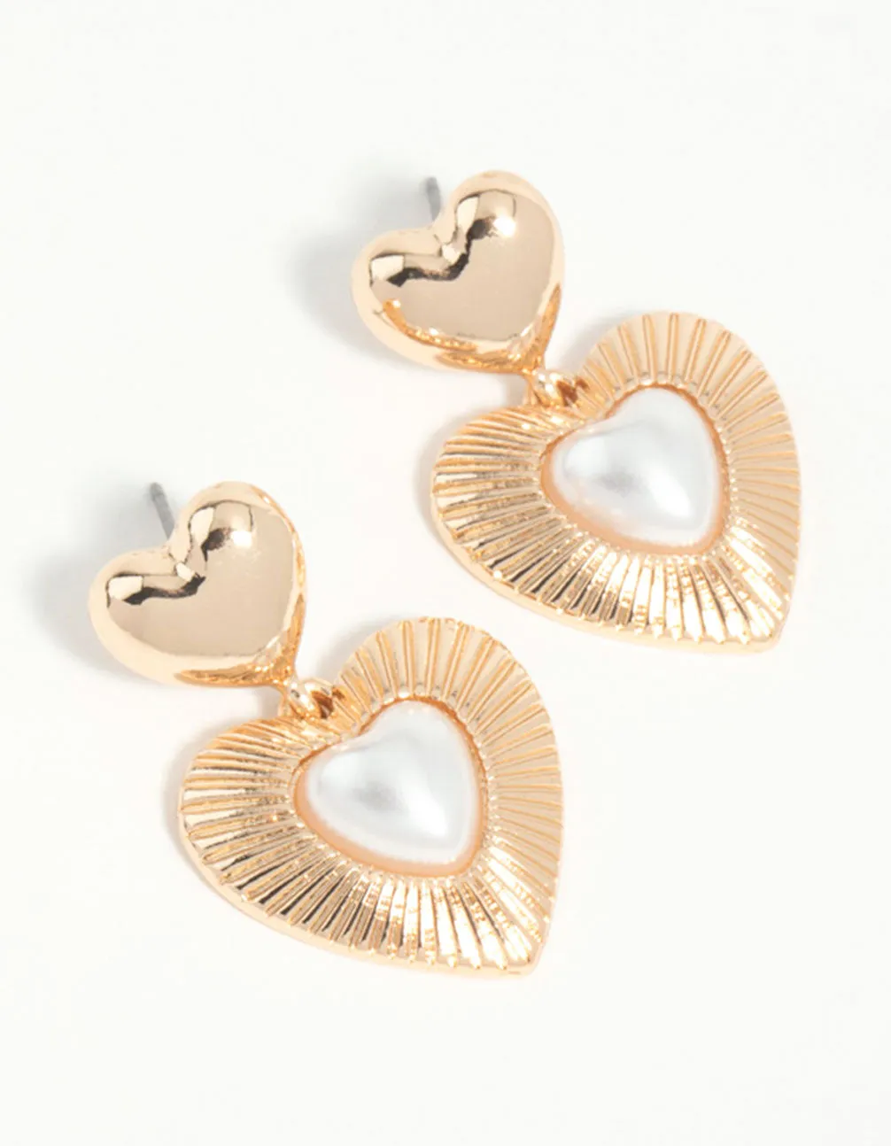 High-Quality Item Gold Pearl Heart Drop Earrings