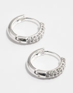 Abstract Accent Stylish Essential Silver Diamante Thick Huggie Earrings