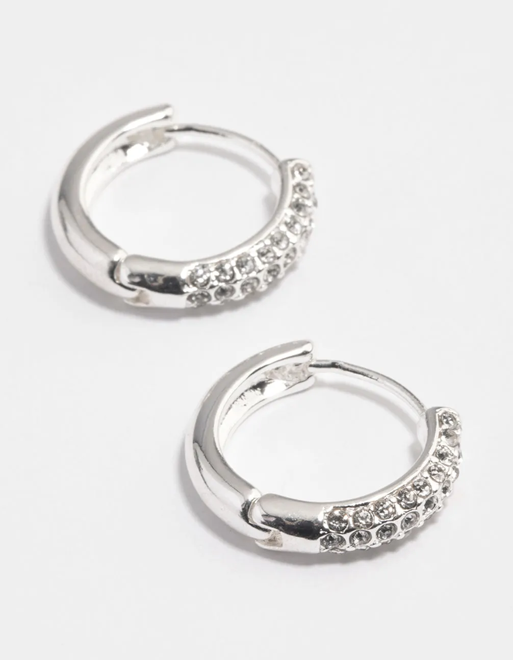 Abstract Accent Stylish Essential Silver Diamante Thick Huggie Earrings
