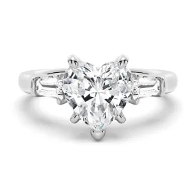 Heart Shaped Moissanite Engagement Ring with Tapered Baguette Side Stones Polished Balance