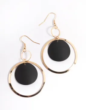 Gold Multi Open Circle Drop Earrings Star-Shaped Decoration Trendy Embellishment