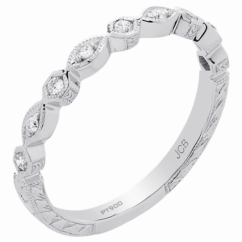 Vibrant Finish Platinum Engraved Diamond Stackable Ring