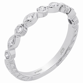 Vibrant Finish Platinum Engraved Diamond Stackable Ring