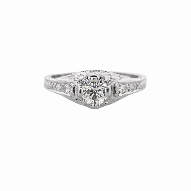 14 Karat White Gold Engraved Engagement Ring (0.76cttw) Brunch Outfit Eternal Classic