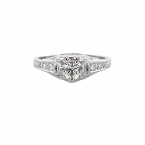 14 Karat White Gold Engraved Engagement Ring (0.76cttw) Brunch Outfit Eternal Classic