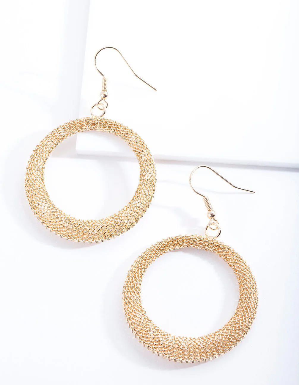 Gold Mesh Circle Earrings Decorative Creation Polished Element