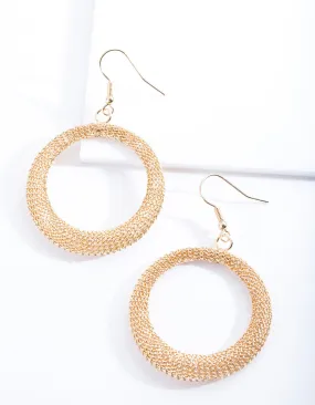 Gold Mesh Circle Earrings Decorative Creation Polished Element