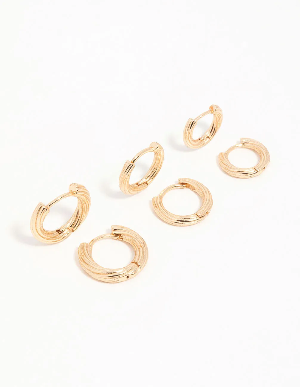 Antique Gold Graduating Twisted Hoop Earrings 3-Pack Premium Aesthetic