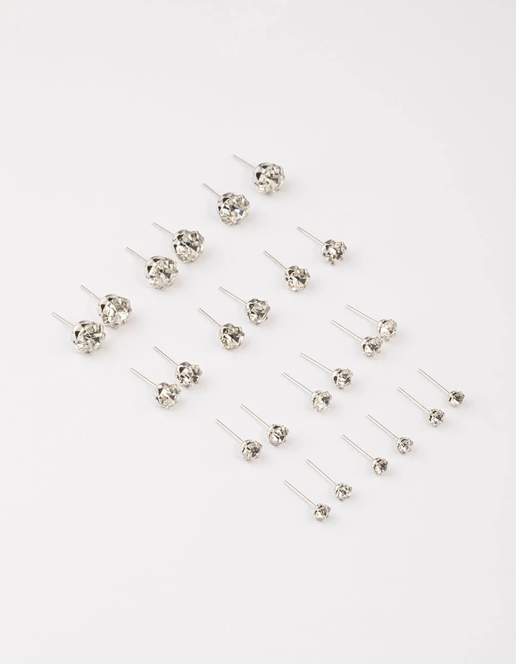 Silver Classic Diamante Graduating Earrings 8-Pack Social Accent