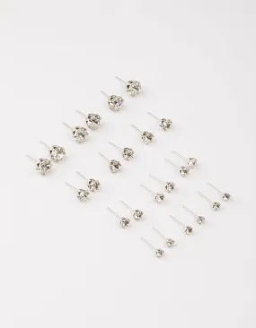 Silver Classic Diamante Graduating Earrings 8-Pack Social Accent