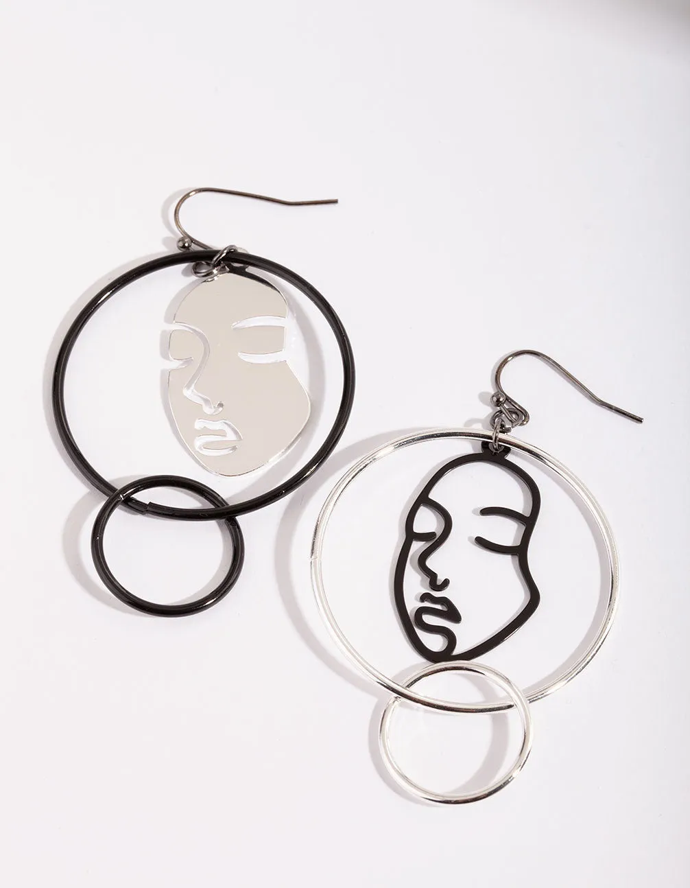 Ornate Design Mixed Metal Face Earrings
