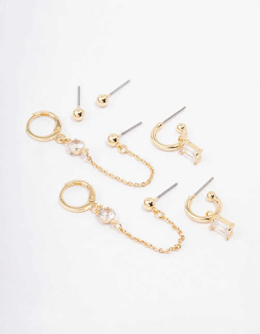 Gold Plated Brass Baguette Hoop Chain Earring 4-Pack Unique Must-Have