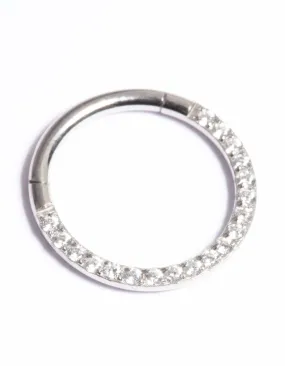 Small Ornament Titanium Cubic Zirconia 10mm Clicker Ring