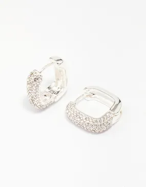Silver Plated Square Pave Hoop Earrings Vintage Must-Have