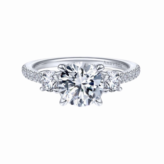 Graceful Shape shiny accents THREE STONE SEMI-MOUNT