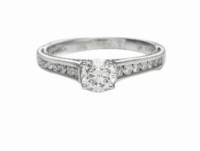 4 Karat White Gold Milgrain Solitaire Engagement Ring (.76cttw) Polished Sparkle Party Design
