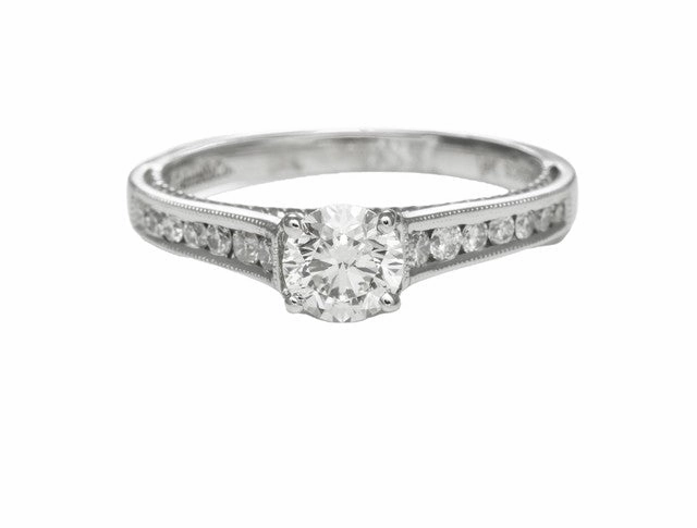 4 Karat White Gold Milgrain Solitaire Engagement Ring (.76cttw) Polished Sparkle Party Design